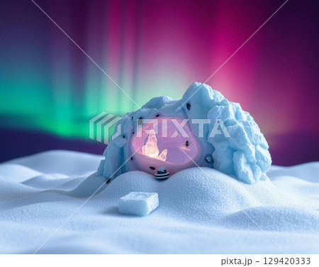 Neon Ice Cave: A Frozen Dreamscape of Light 129420333