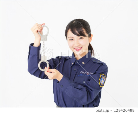 警察官のコスプレをする女性 129420499