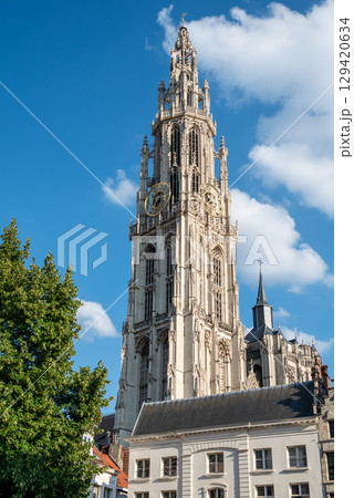 Belfry of Cathedral of Our Lady Roman Catholic church in Antwerp, Belgium, largest Gothic church in Belgium Belfry of Cathedral of Our Lady Roman Catholic church in Antwerp, Belgium, largest Gothic church in Belgium 129420634