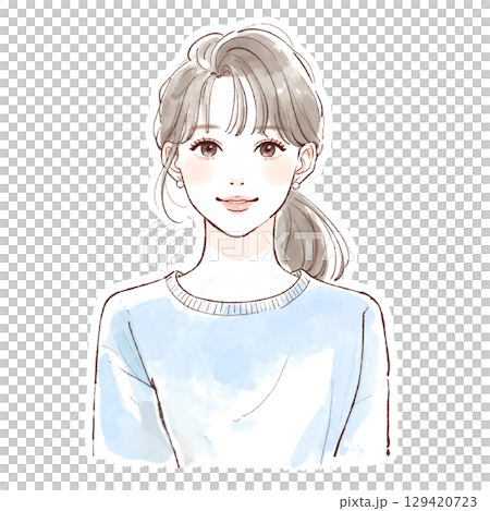 Watercolor and hand-drawn illustration material of women and girls 129420723
