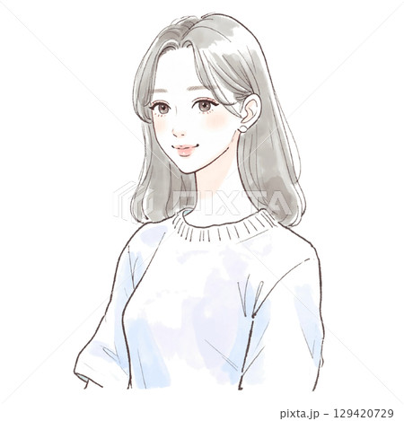 水彩画・手描きの女性・女の子のイラスト素材 129420729