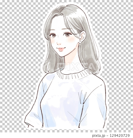 婦女和女孩的水彩和手繪插圖素材 129420729