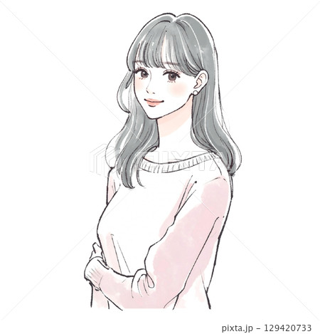 水彩画・手描きの女性・女の子のイラスト素材 129420733
