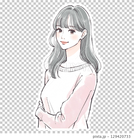 水彩画・手描きの女性・女の子のイラスト素材 129420733