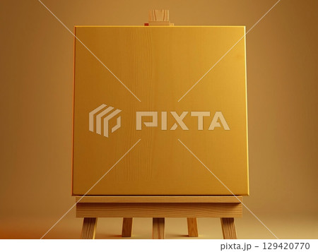 Golden Canvas on Wooden Easel: A Still Life 129420770