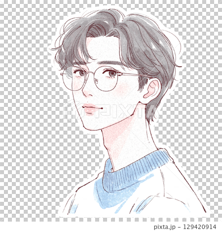 水彩男性肖像-手繪風格 水彩男性肖像-手繪風格 129420914