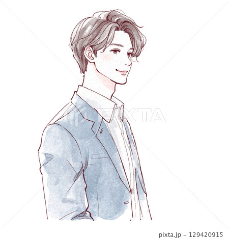 水彩画の男性ポートレート - 手描き風スタイル 129420915