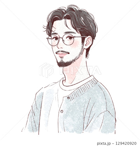 水彩画の男性ポートレート - 手描き風スタイル 129420920