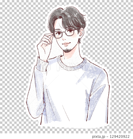 水彩男性肖像-手繪風格 129420922