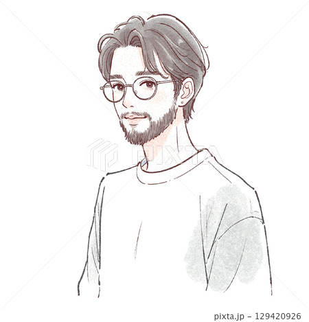 水彩画の男性ポートレート - 手描き風スタイル 129420926