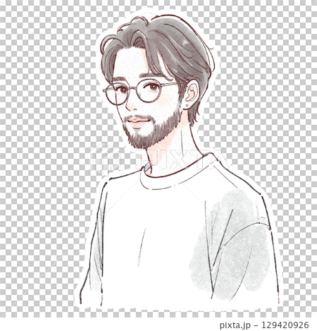 水彩画の男性ポートレート - 手描き風スタイル 129420926