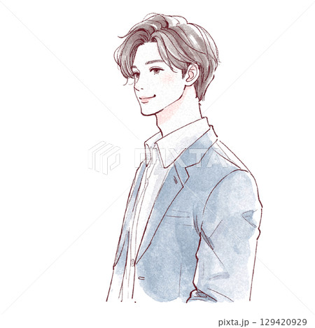 水彩画の男性ポートレート - 手描き風スタイル 129420929