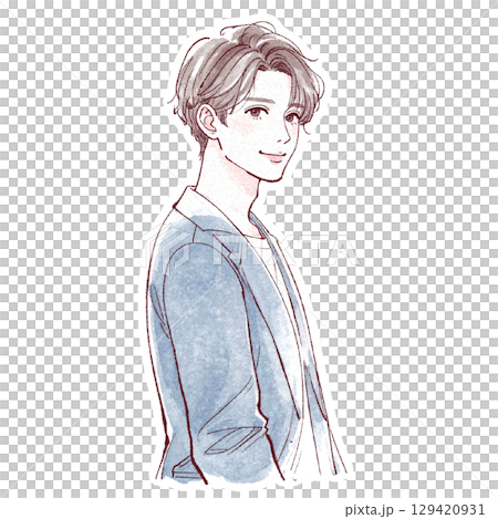 水彩画の男性ポートレート - 手描き風スタイル 129420931