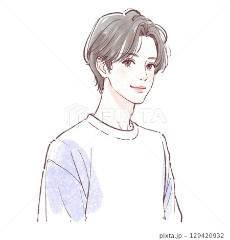 水彩画の男性ポートレート - 手描き風スタイルのイラスト素材