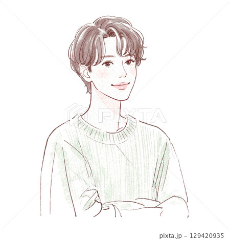 水彩画の男性ポートレート - 手描き風スタイル 129420935