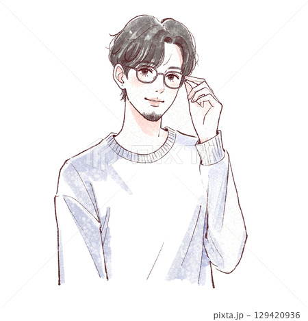 水彩画の男性ポートレート - 手描き風スタイル 129420936