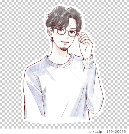 水彩画の男性ポートレート - 手描き風スタイル 129420936