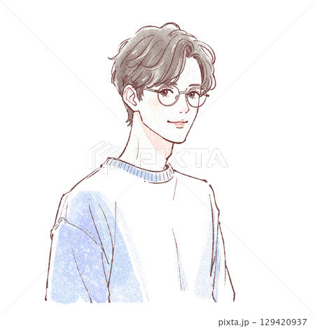 水彩画の男性ポートレート - 手描き風スタイル 129420937