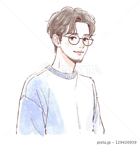 水彩画の男性ポートレート - 手描き風スタイル 水彩画の男性ポートレート - 手描き風スタイル 129420939