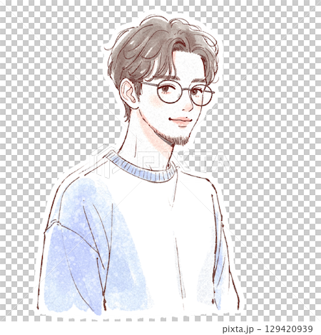 水彩画の男性ポートレート - 手描き風スタイル 水彩画の男性ポートレート - 手描き風スタイル 129420939