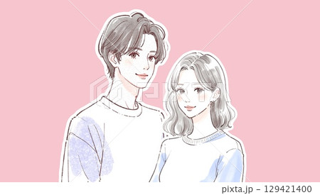 カップル/夫婦/恋人/男女/イラスト素材 129421400