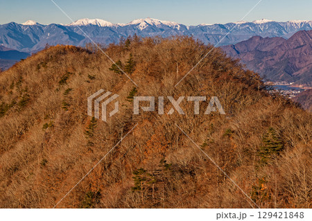 忍野・杓子山と南アルプスの山並み 忍野・杓子山と南アルプスの山並み 129421848