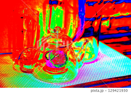 lemon in a glass teapot on the kitchen table. Winter holidays concept. lemon in a glass teapot on the kitchen table. Winter holidays concept. 129421930
