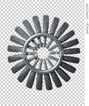 Metallic whisk in a circular arrangement creating a unique visual design. 129422269