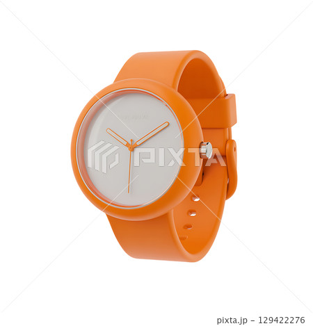 Stylish orange silicone watch with large white dial and simple minimalist design 129422276