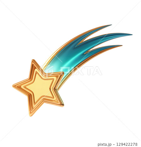 Shiny golden star with blue-green glowing tail, resembling a meteor in motion 129422278