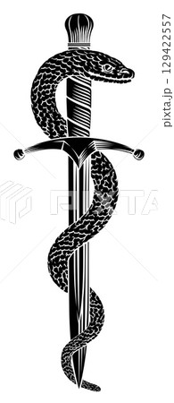 Dagger Knife Snake Vintage Woodcut Style Dagger Knife Snake Vintage Woodcut Style 129422557