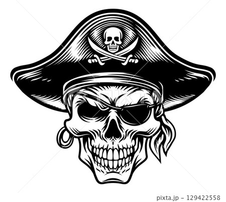 Pirate Skull Captain Hat Skeleton Vintage Design 129422558