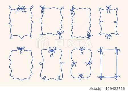Set of eight hand drawn decorative frames with bow 129422726