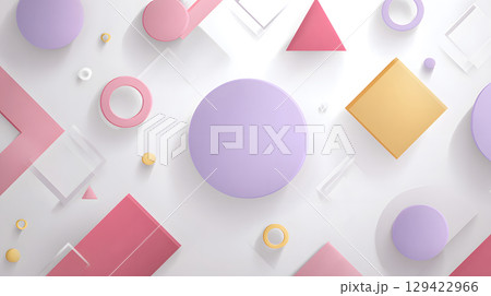 Bold geometric shapes in a modern abstract pattern, featuring circles, squares, and triangles. Ideal for digital design and creative projects. 129422966
