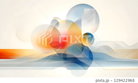Bold geometric shapes in a modern abstract pattern, featuring circles, squares, and triangles. Ideal for digital design and creative projects. 129422968