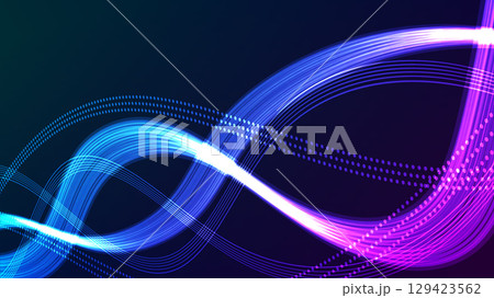 Modern data flow illustration, abstract light wave on a dark background. Modern data flow illustration, abstract light wave on a dark background. 129423562