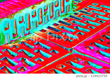 Stack of red bricks for construction, hollow brick.  129423750