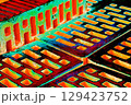 Stack of red bricks for construction, hollow brick.  129423752