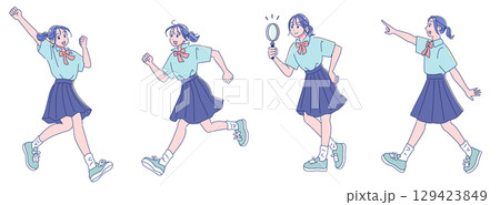 元気なアニメ調の女子生徒　半袖制服　全身 129423849
