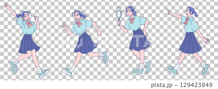 元気なアニメ調の女子生徒　半袖制服　全身 129423849