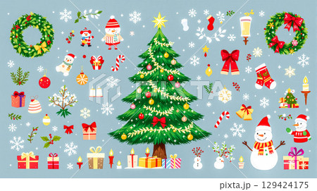 伝統的なクリスマスのカラフルなコレクション 129424175
