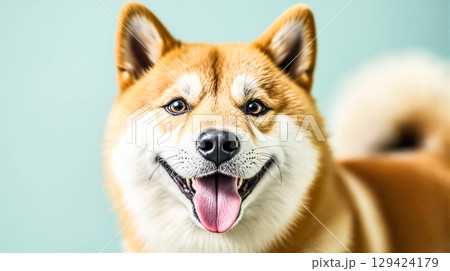 笑顔の柴犬の心温まるクローズアップ 129424179