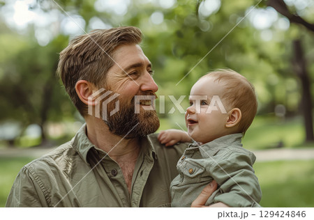 Man holds a baby in his arms. 129424846