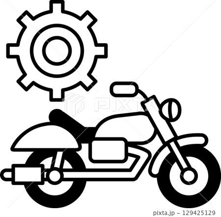 A black and white drawing of a motorcycle with a gear 129425129