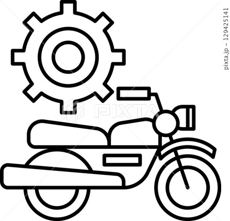 A black and white drawing of a motorcycle with a gear on it A black and white drawing of a motorcycle with a gear on it 129425141