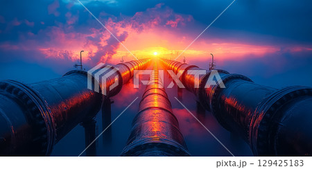Long line of pipes with a sun in the middle 129425183