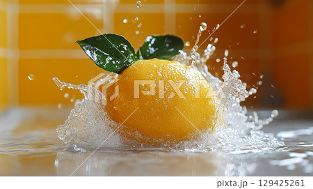 Lemon is splashing water from a sink 129425261