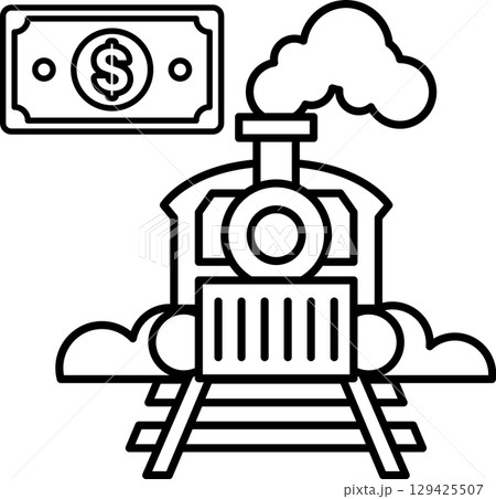 A train is on a track with a dollar bill in the foreground 129425507