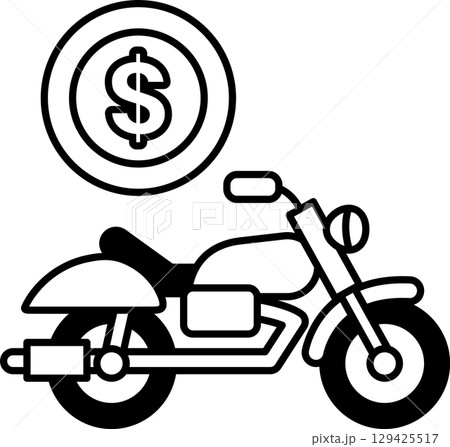 A black and white drawing of a motorcycle with a dollar sign on it 129425517