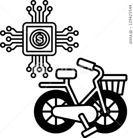 A black and white image of a bicycle with a dollar sign on the front A black and white image of a bicycle with a dollar sign on the front 129425544